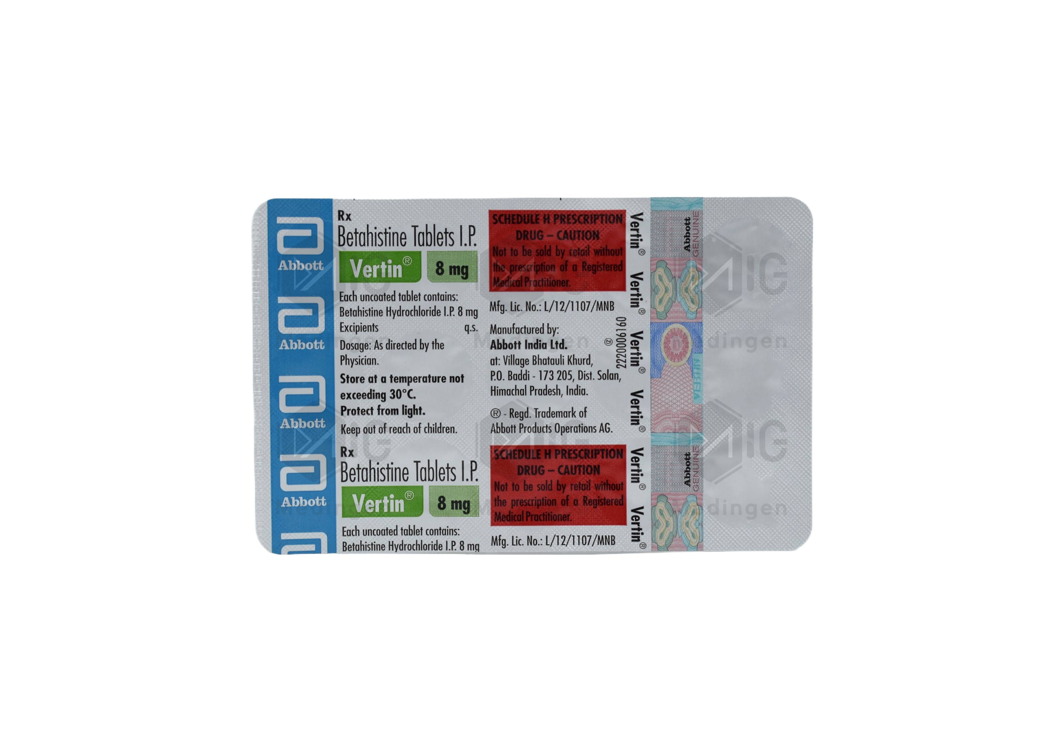 Vertin 8mg Tablet: View Uses, Side Effects, Price & Substitutes