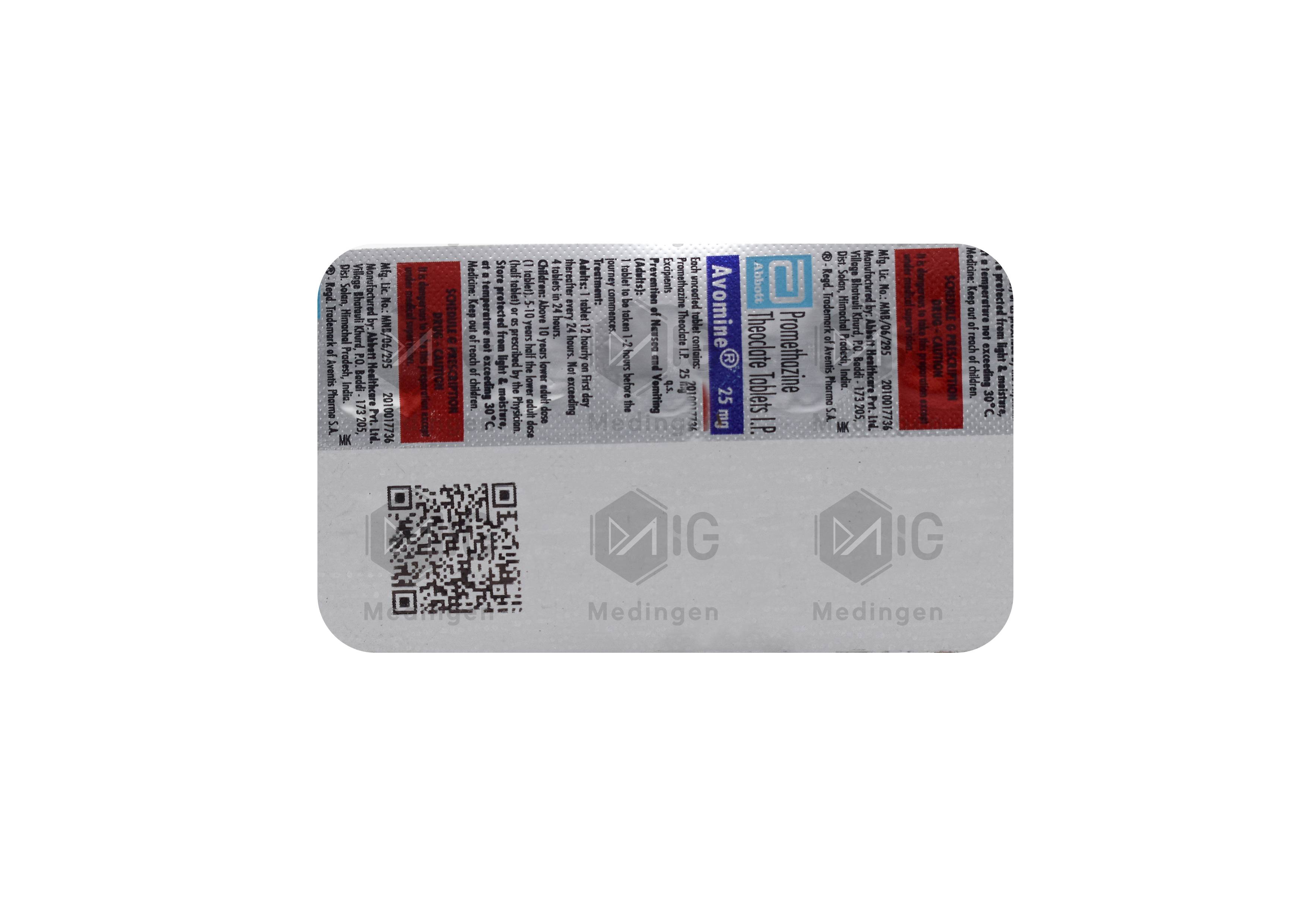 Avomine 25mg Tablet: View Uses, Side Effects, Price & Substitutes